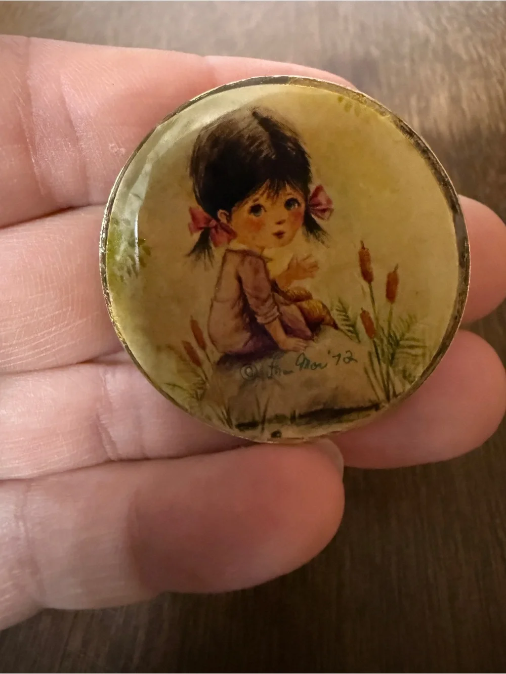 Vintage 1972 Fran Mar Moppet Girl Lapel Pin Brooch Small Flaw Read